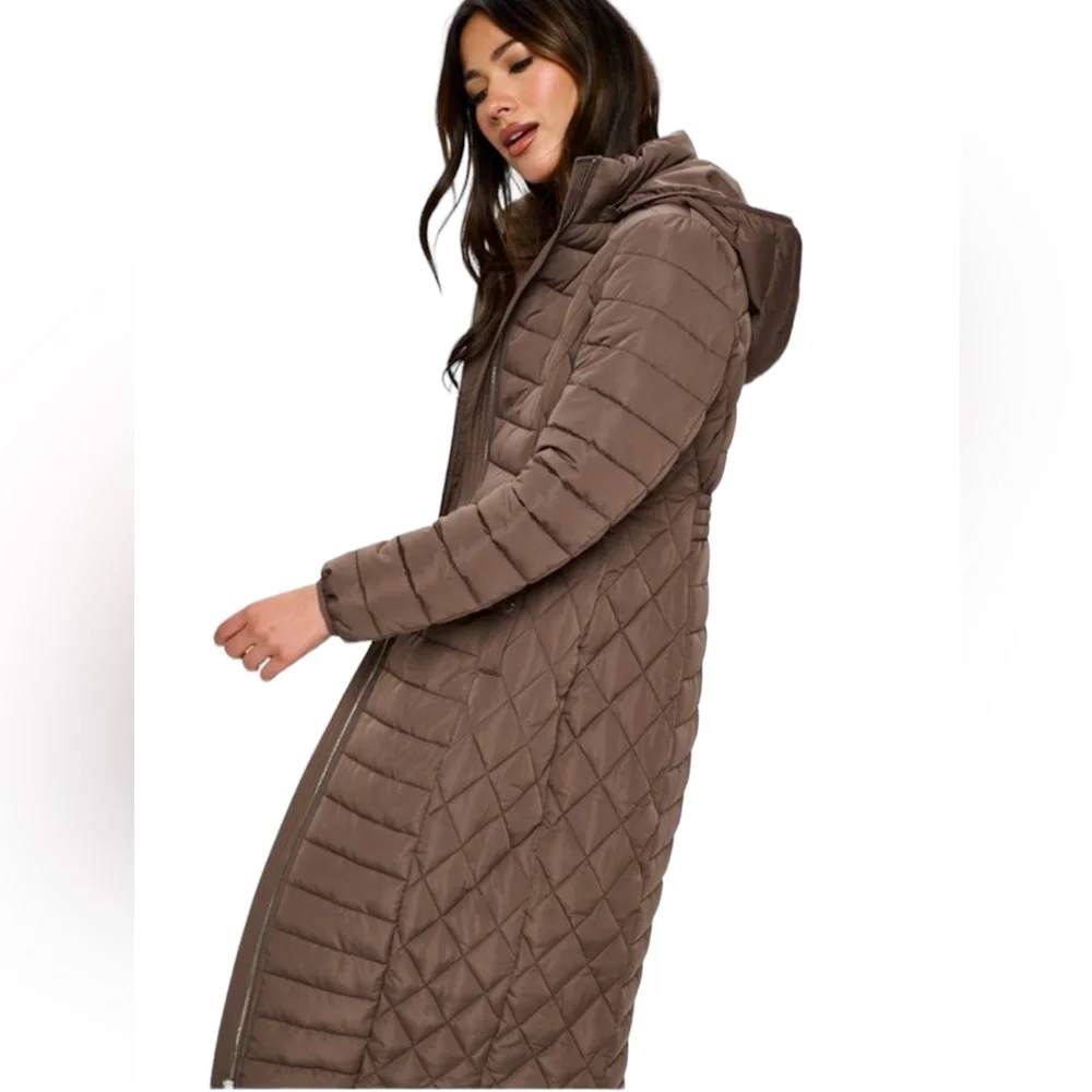 Women’s Brown/Orange Quilted Puffer Hooded Jacket NWT - (#0035) - Picture 2 of 3